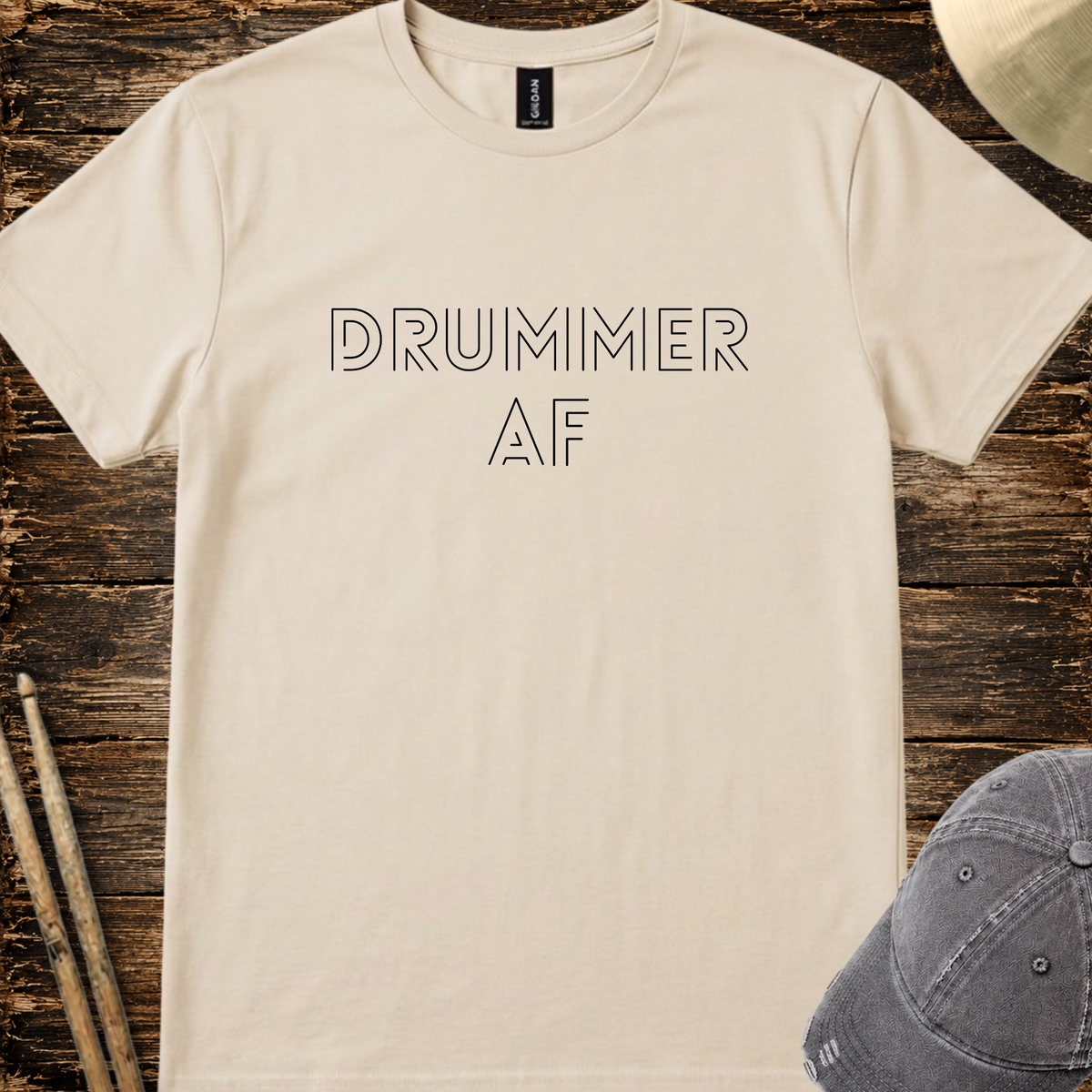 Drummer AF (outline font) - Quality Tee