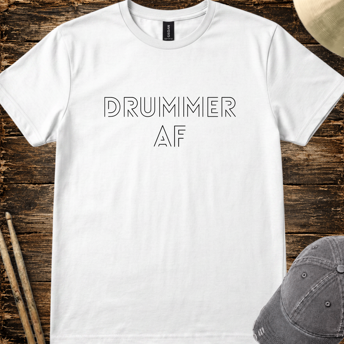 Drummer AF (outline font) - Quality Tee