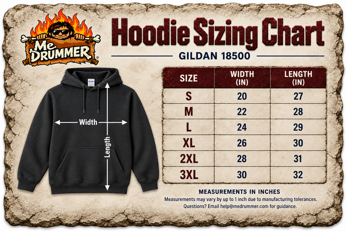 Drummer AF - Hoodie Sizing Chart