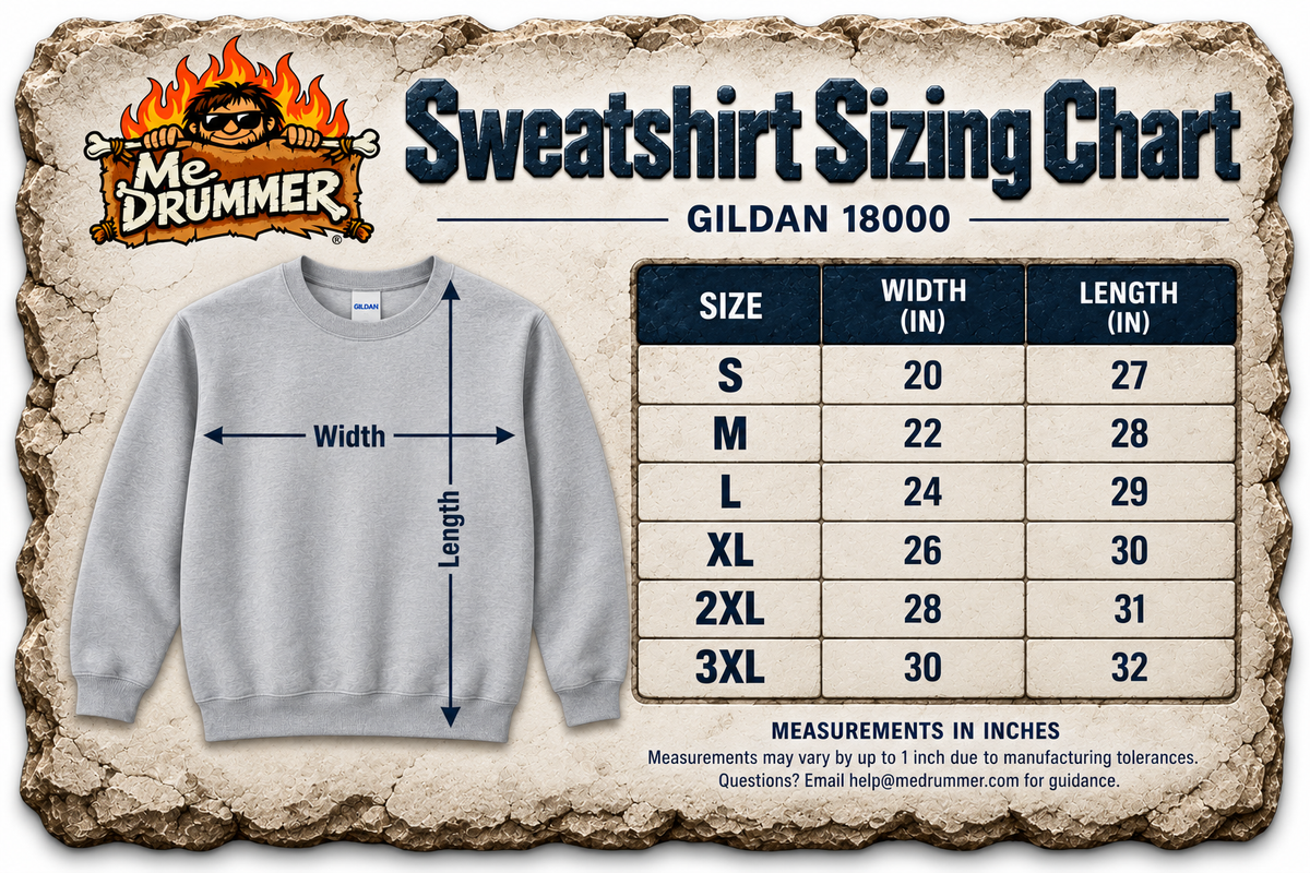 Drum bus never sleeps (version 1) - Sweatshirt Sizing Chart